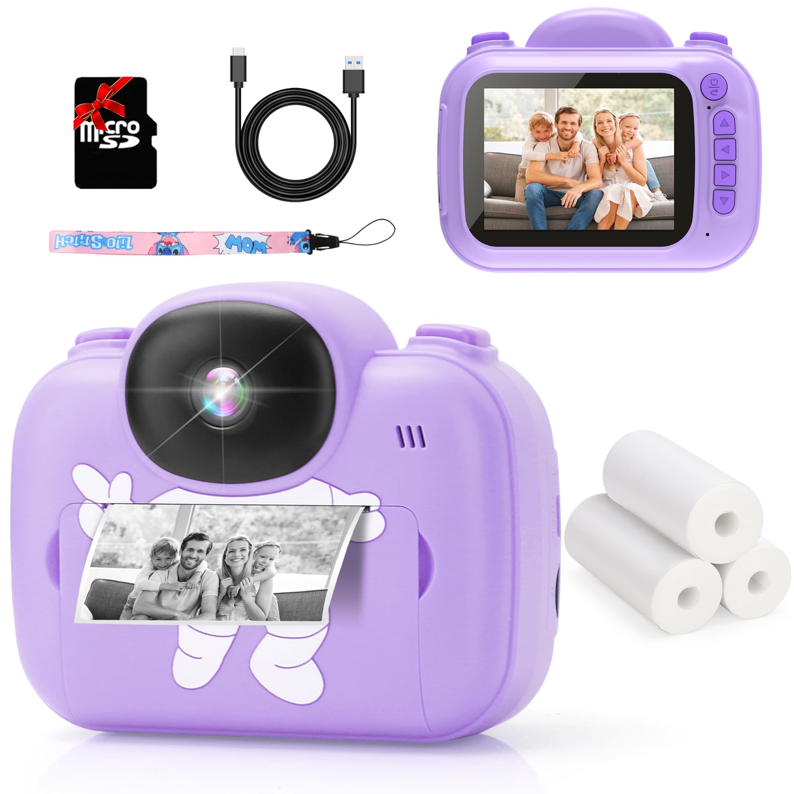Kids Camera Instant Print, 3.5'' Kids Digital Camera Instant with 1080P HD Photos & Videos, Christmas Birthday Gifts for Girls Boys Age 3-12 (Purple)