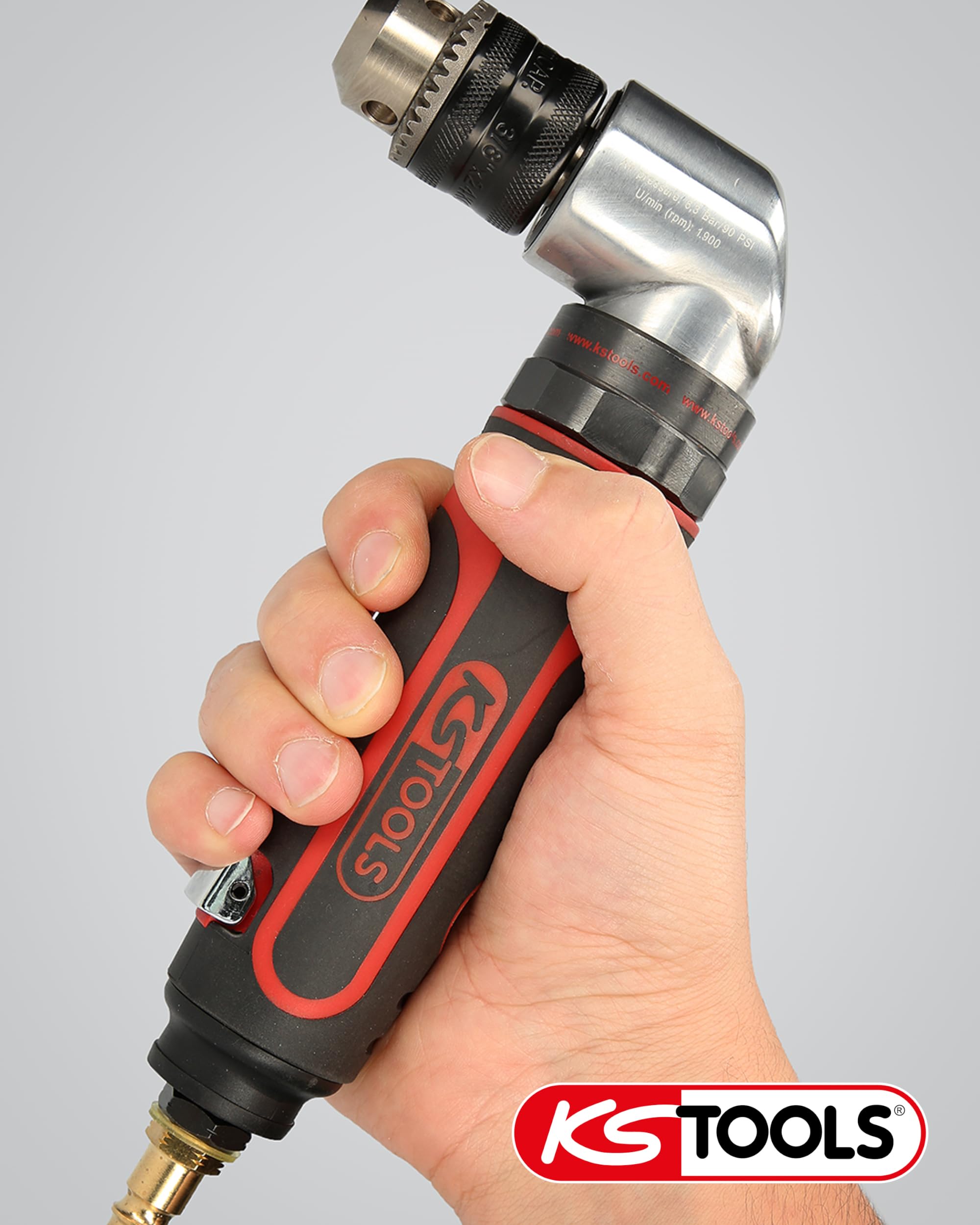 KS Tools Druckluft Winkelbohrmaschine 3/8" SlimPOWER 515.5465 I Winkelbohrmaschine Druckluft mit Zahnkranzbohrfutter-Spannweite bis 10mm I Ideal für Karosserien