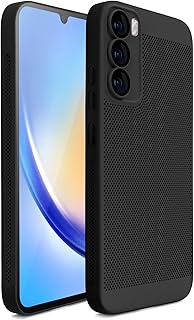 جراب حماية خلفي صلب من البولي كربونات لتبديد الحرارة بتصميم رفيع وجيد التهوية ومضاد للبصمات لموبايل أوبو رينو 12 شبكة الجيل الخامس 5G مع واقي عدسة كاميرا مدمج ولون أسود من دلع موبايلك