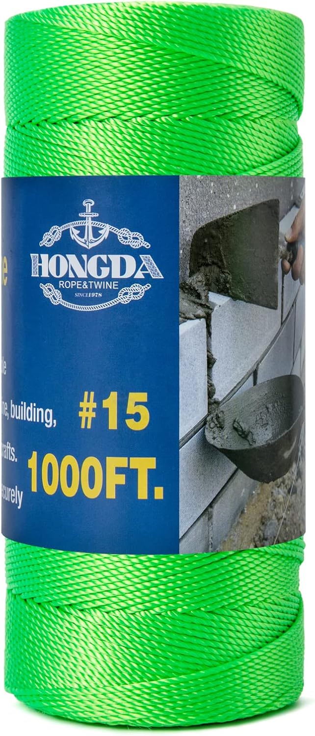HONGDA Twisted Nylon String, #15 x 1000FT Mason Line String, Nylon Twine for Masonry Job, Trot Line, Decoy Line, Net Making and Mending, Workshop, Crafts, Gardening