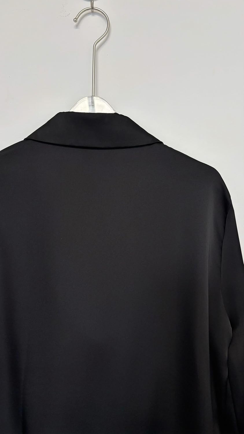 CORIRESHA Women's Elegant Cowl Neck Satin Blouse Long Sleeve Office Work Shirt Silk Top - Image 4