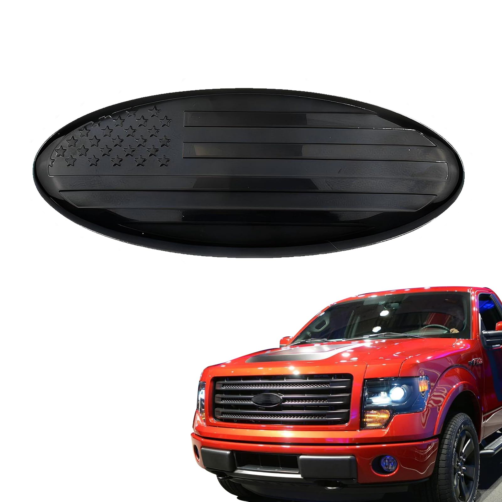 9 Inch Front Grille American Flag Emblem, Ford Rear Tailgate Emblem, Aluminum flag Nameplate for Ford F150 F250 F350, 11-14 Edge, 11-16 Explorer, 06-11 Ranger, 07-14 Expedition (Black)