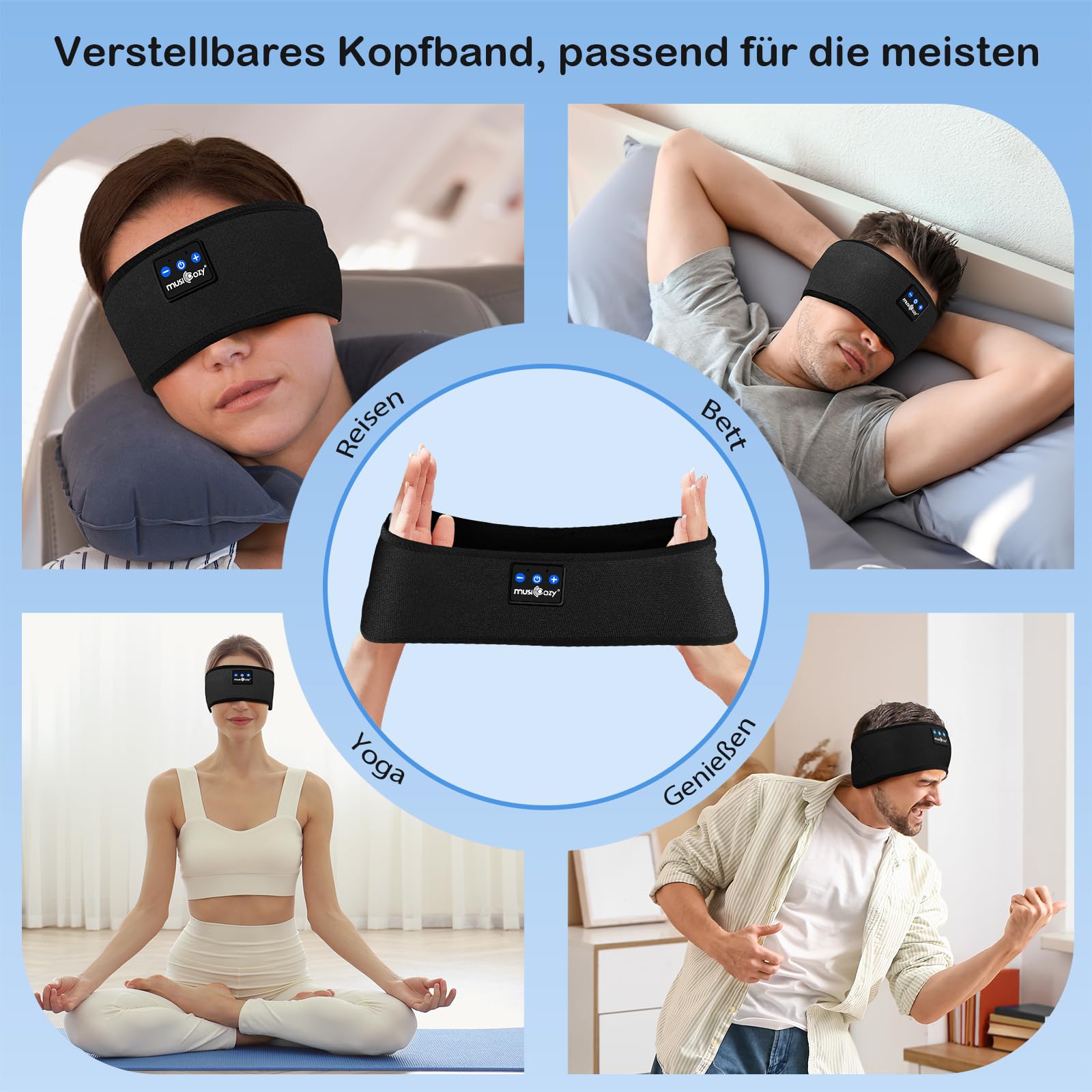 MUSICOZY Schlafkopfhörer Bluetooth, Schlaf Kopfhörer Seitenschläfer Kabellos Sport Kopfhörer Stirnband 16+STD für Yoga/Training/Reisen/Schlaflosigkeit,Tech Gadgets für Männer/Frauen