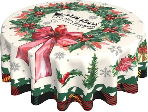 Kawani Mantel redondo de Navidad de 60 pulgadas, diseño de búfalo rojo ruítico, impermeable, diseño de pájaros, decoración para vacaciones, hogar,