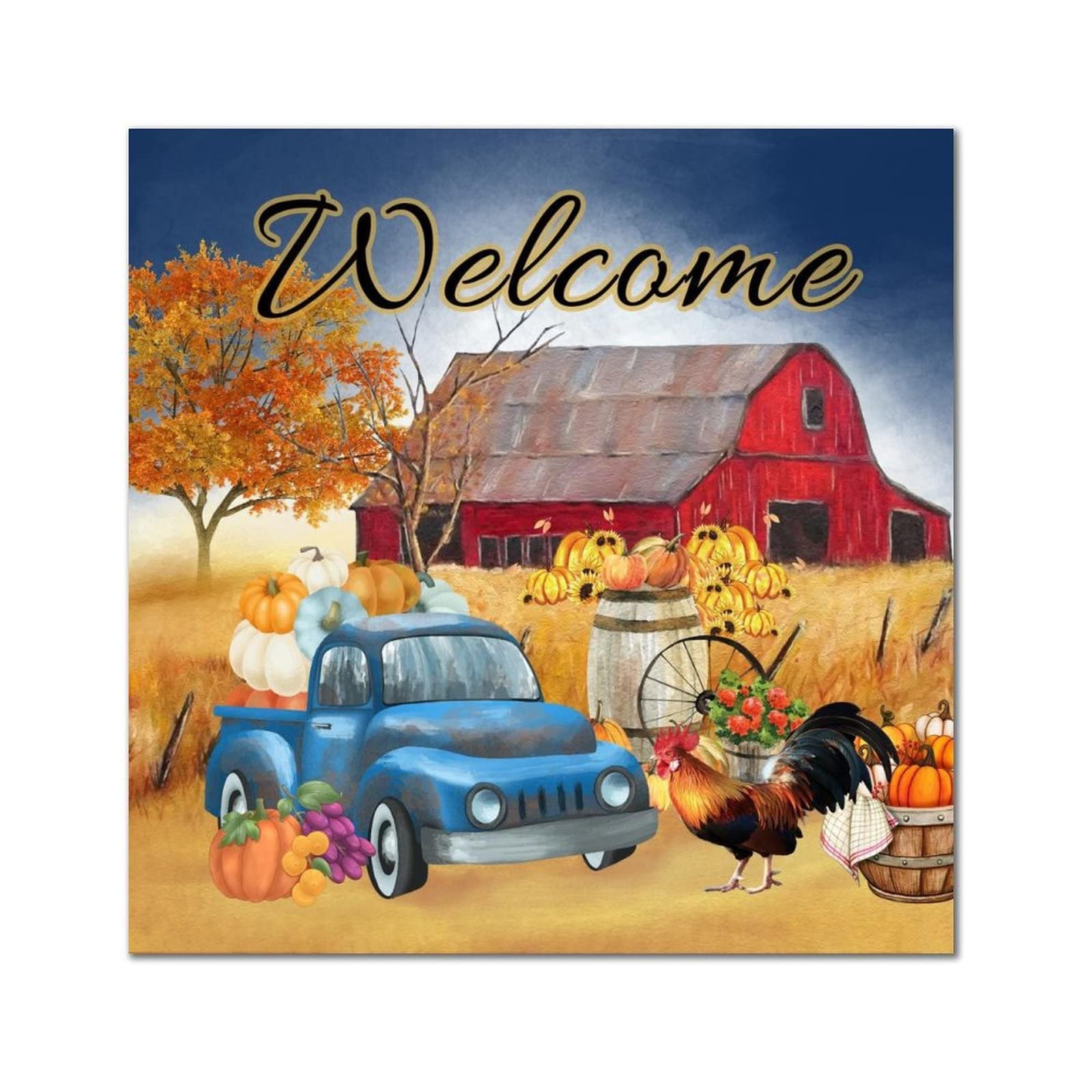 Panneau mural rétro en bois avec inscription Welcome Farm pour salon chaleureux