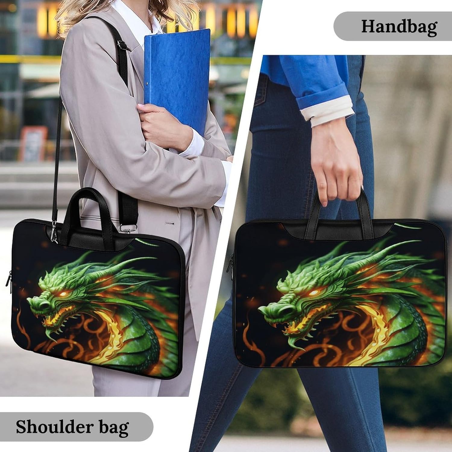 Chinese Dragon 42x30.5cm Black-style Laptop Bag Leather Tablet Computer Briefcase Large Capacity Work Business Tote Bags for Office