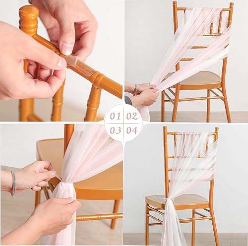 Miniatura 5 de Juego de 8 bandas de gasa para sillas (juego de 8) para ceremonia de boda, sillas de pasillo, sillas de banquete, hotel, decoración de fiesta de