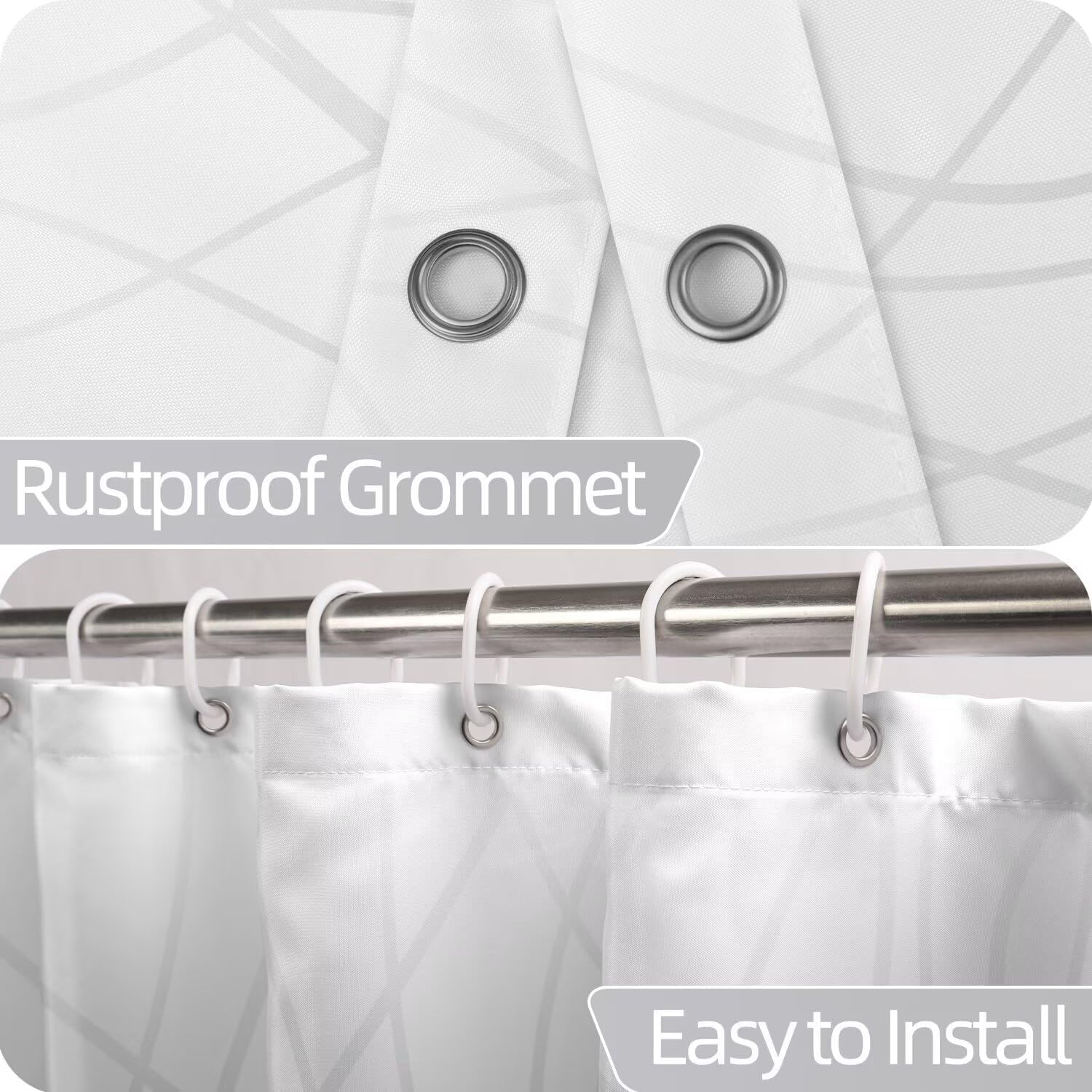 Ombre Grey White Striped Shower Curtain for Bathroom 72"x78", Geometric Modern Shower Curtain Set with Hooks 72 Inches Long Fabric Waterproof Hotel Bath Accessories Machine Washable