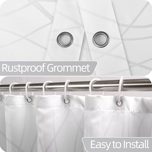Miniatura 135 de Cortina de ducha pequeña a rayas gris claro degradado para baño, 36 x 72 pulgadas, juego de cortina de ducha geométrica para cabina de RV con Gris