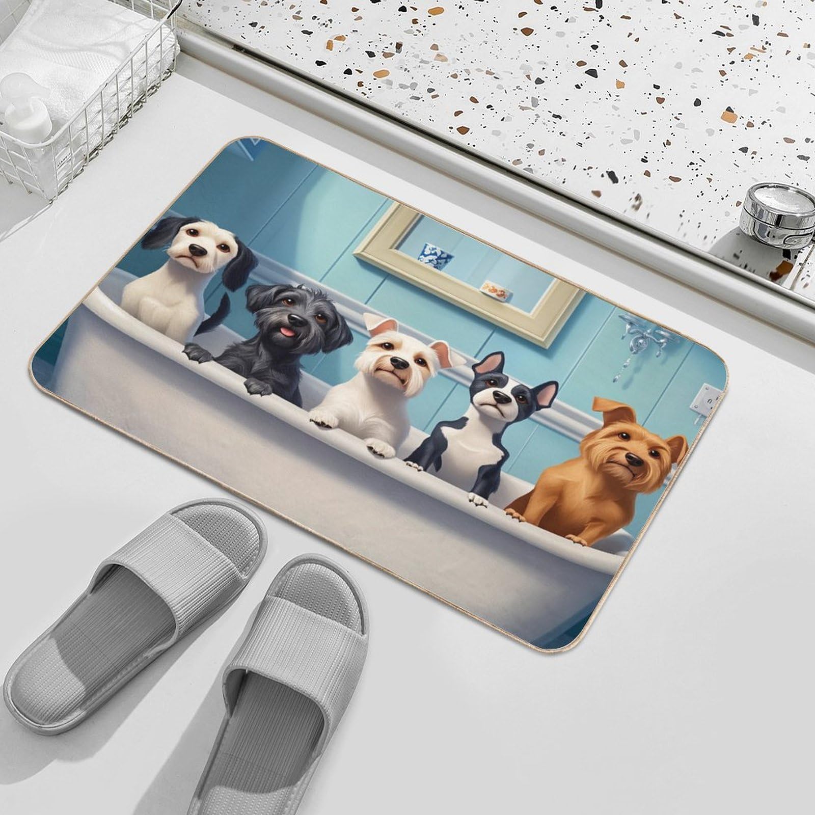 Adorable Dogs in Bathtub Bath Mat Super Absorbent Non-Slip Rubber Quick Dry Rug for Bathroom Bedroom Living Room Home Decor Gift 20”×32”