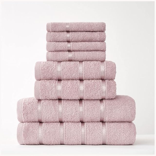 8 Piece Towel Bale Set - Egyptian Cotton | Face Towel | Hand Towel | Bath Towel | - Quick Dry & Highly Absorbent Towels Blush Pink - Washable Towels For Bathroom