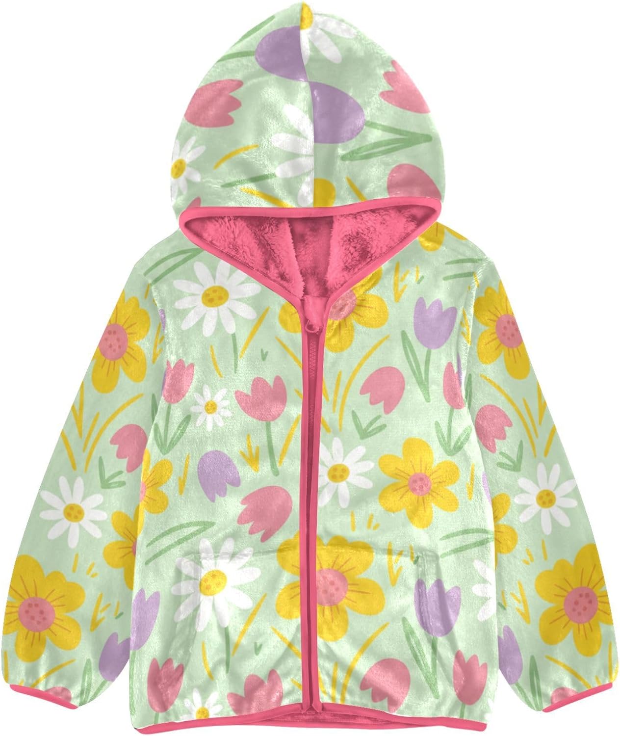GuoChe Colorful Mixed Floral Pattern Toddler Fleece Jacket with Hood Children Winter Coat