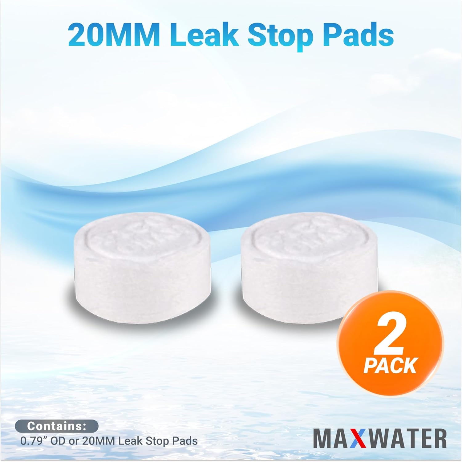 Max Water Replacement Pads for Automatic Leak Detectors in Under Sink Reverse Osmosis Water Filtration Systems - Replacement Pads Only 0.78" (20mm) Diameter (Pack of 2)