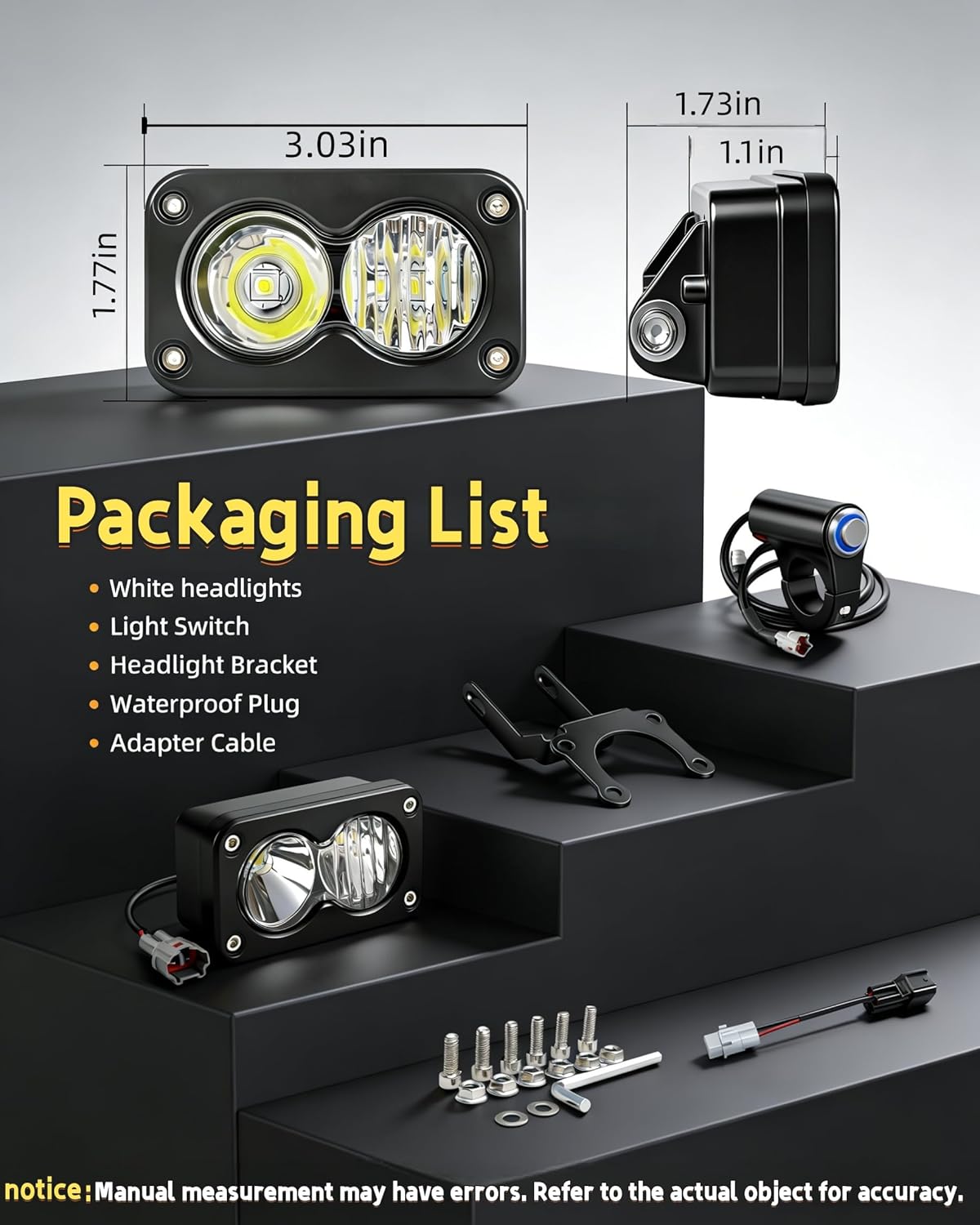 Dirtbike LED Headlight Kit Plug & Play Combo Beam, 20W 6000-6500K White, Mounting Bracket & Switch Wiring Harness, Compatible with Sur-Ron Segway X260 Talaria Sting R MX4