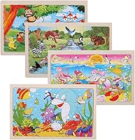 Vista 4 de Rompecabezas de madera, 24 piezas de juguete educativo colorido para niños preescolares (4 paquetes), regalo de 3 a 8 años para niño y niña