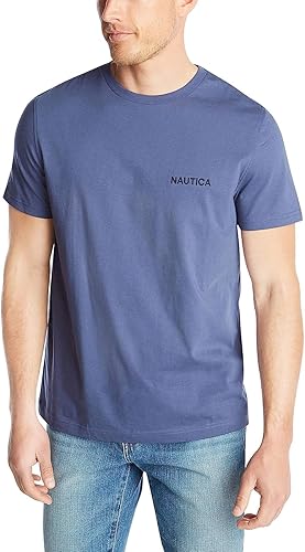Nautica - Camiseta de manga corta de color liso y cuello redondo