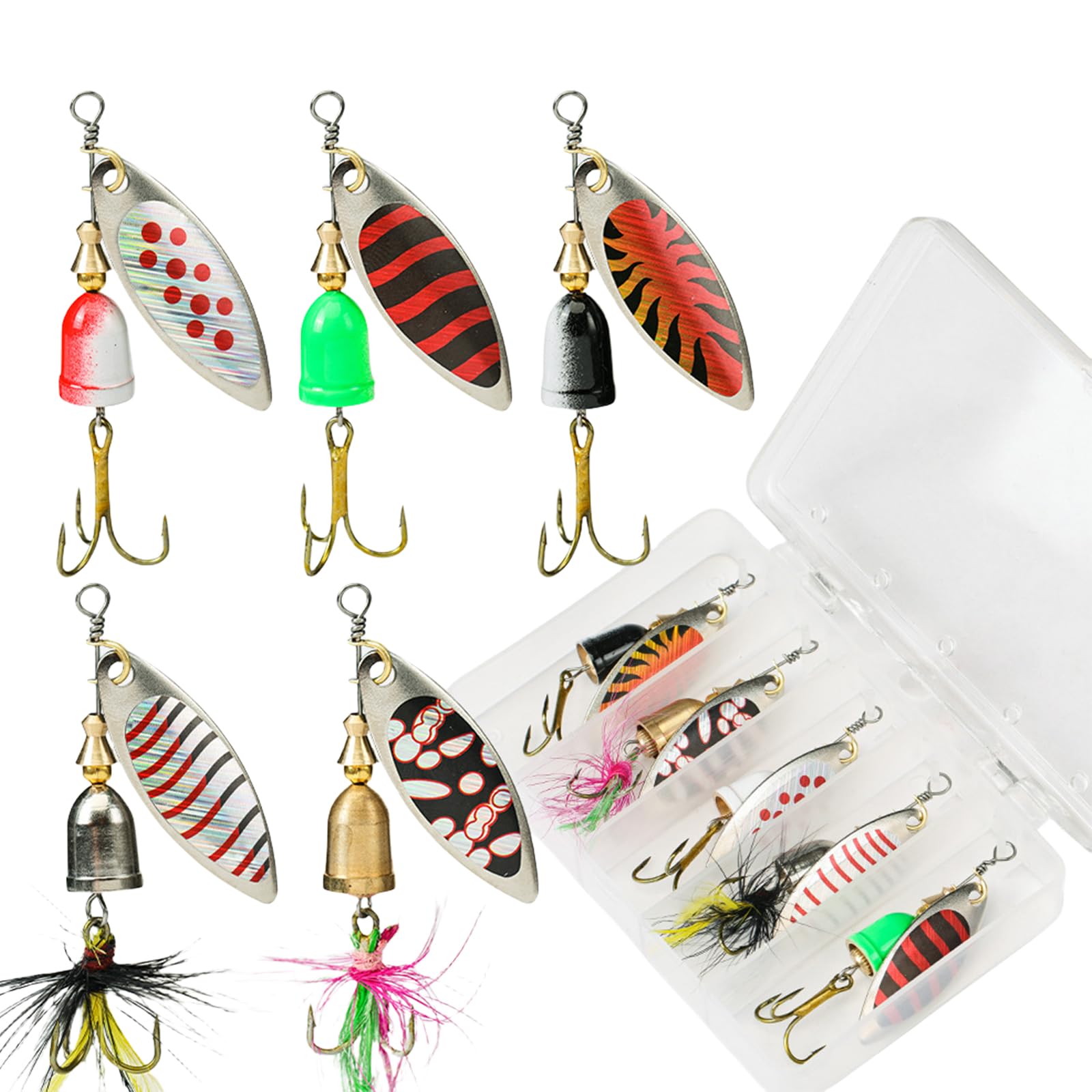 Spinner Bait Set- 5Pcs/10Pcs16Pcs Multi Colored Fishing Spinners Lures Spoon Baits Fishing Lure Crankbaits Set for Trout Pike Bass Salmon with Box (Pattern D 5Pcs) โ image 1