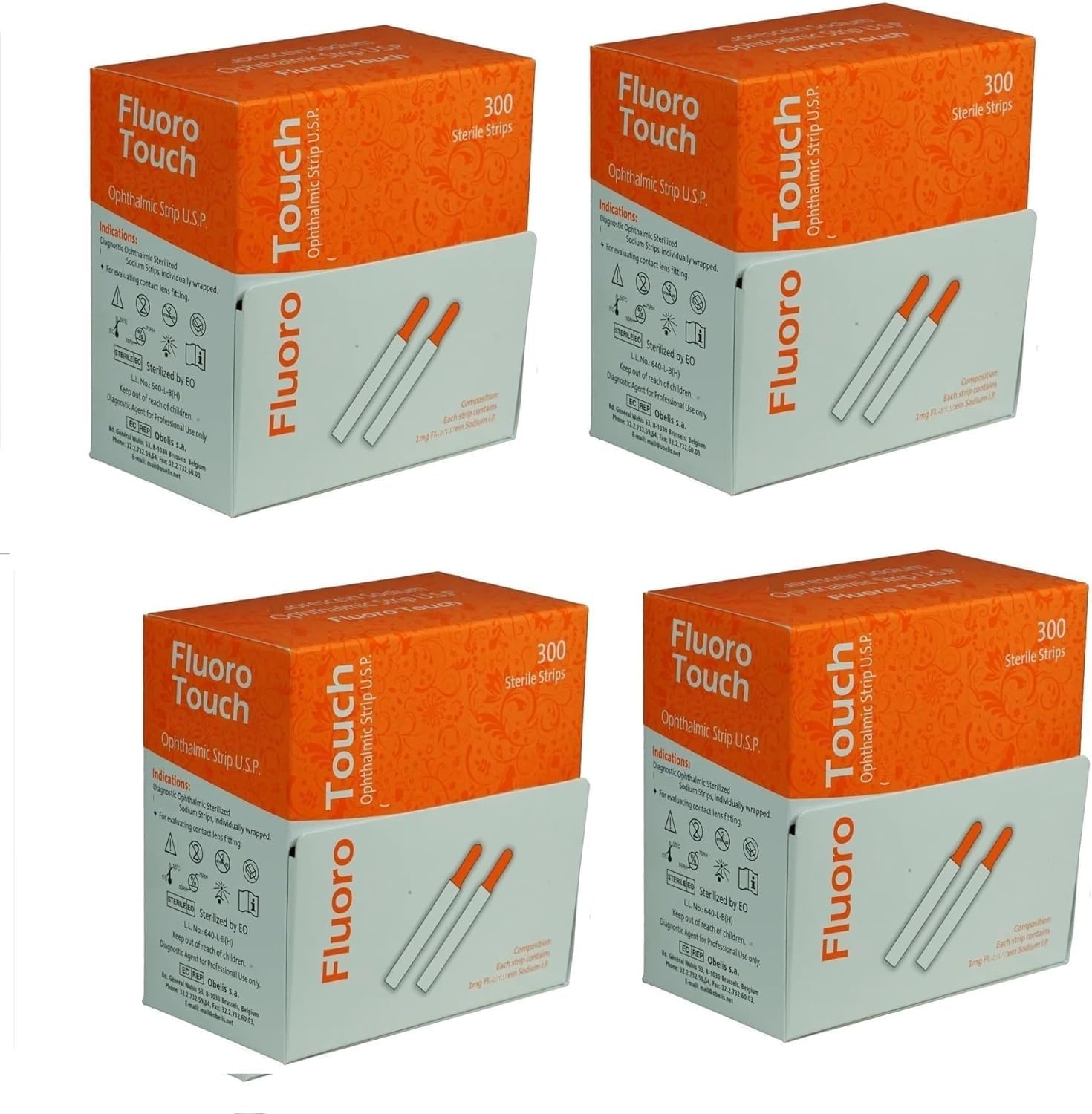 Ophthalmic Fluoro Touch Strips - Pack of 1200 Strips -(4 x 300=1200 Count)