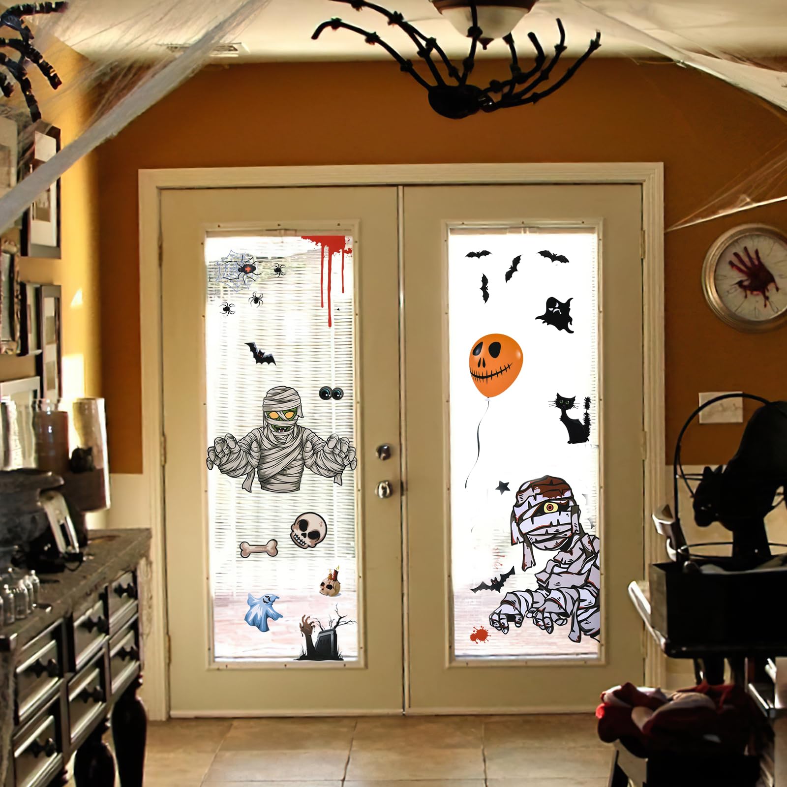 Goture Halloween Window Clings 8/10/12 Sheets Halloween Window Stickers，Double-Sided Removable Window Decor for Halloween Home & Party & Classroom Decorations