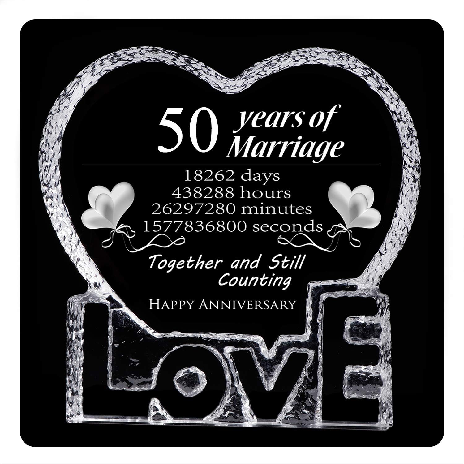 YWHL Happy 50th Anniversary Presents for Couple - 50 Years Wedding Anniversary Crystal Keepsake - Gifts for Her Wife Him Husband