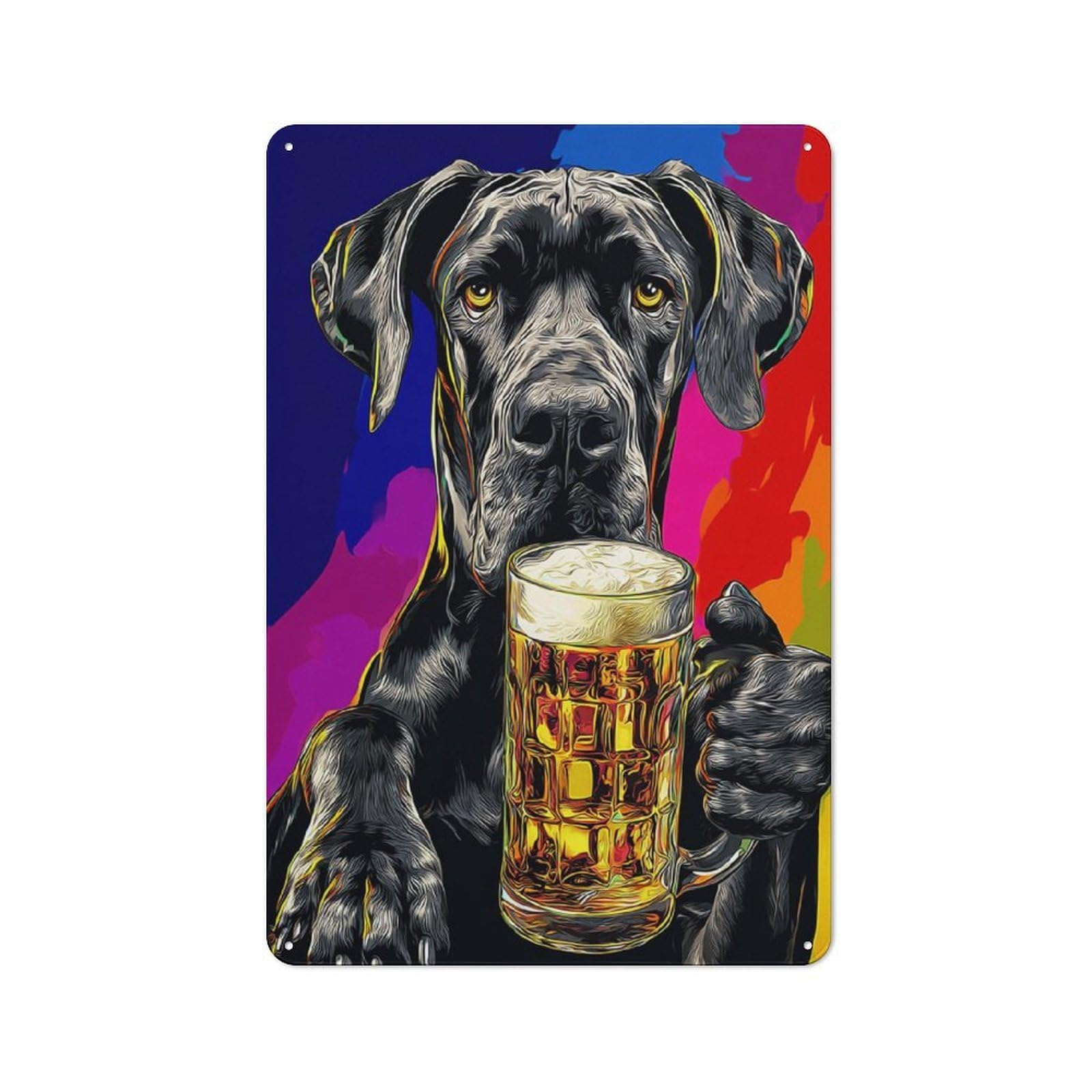 Junmoney Great Dane Enjoying A Cold Beer Retro Metal Sign 30X20cm For Living Room Or Hallway, For Updating Living Room And Hallway After Moving