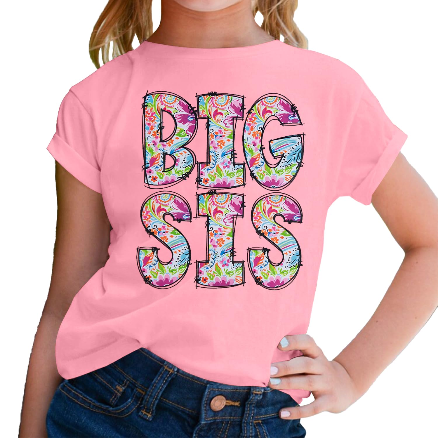 Big Sister Shirts for Girls Toddler Baby Big Sis T Shirt Towel Embroidery Tees Cute Short Sleeve Tops