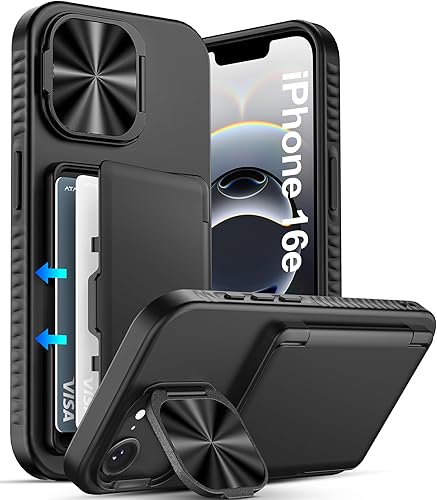 Miniatura 8 de ATATOO Funda para iPhone 16 con tarjetero (almacena 3-5 tarjetas) [bloqueo RFID] y funda para cámara deslizante, protección de grado militar, funda