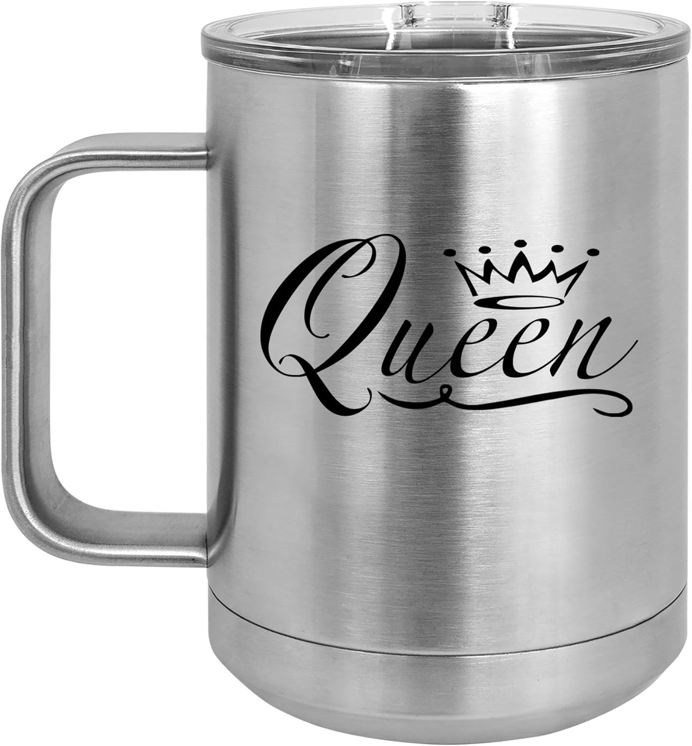 15 oz Tumbler Coffee Mug Travel Cup With Handle & Lid Vacuum Insulated Stainless Steel Queen Fancy (Hot Pink)