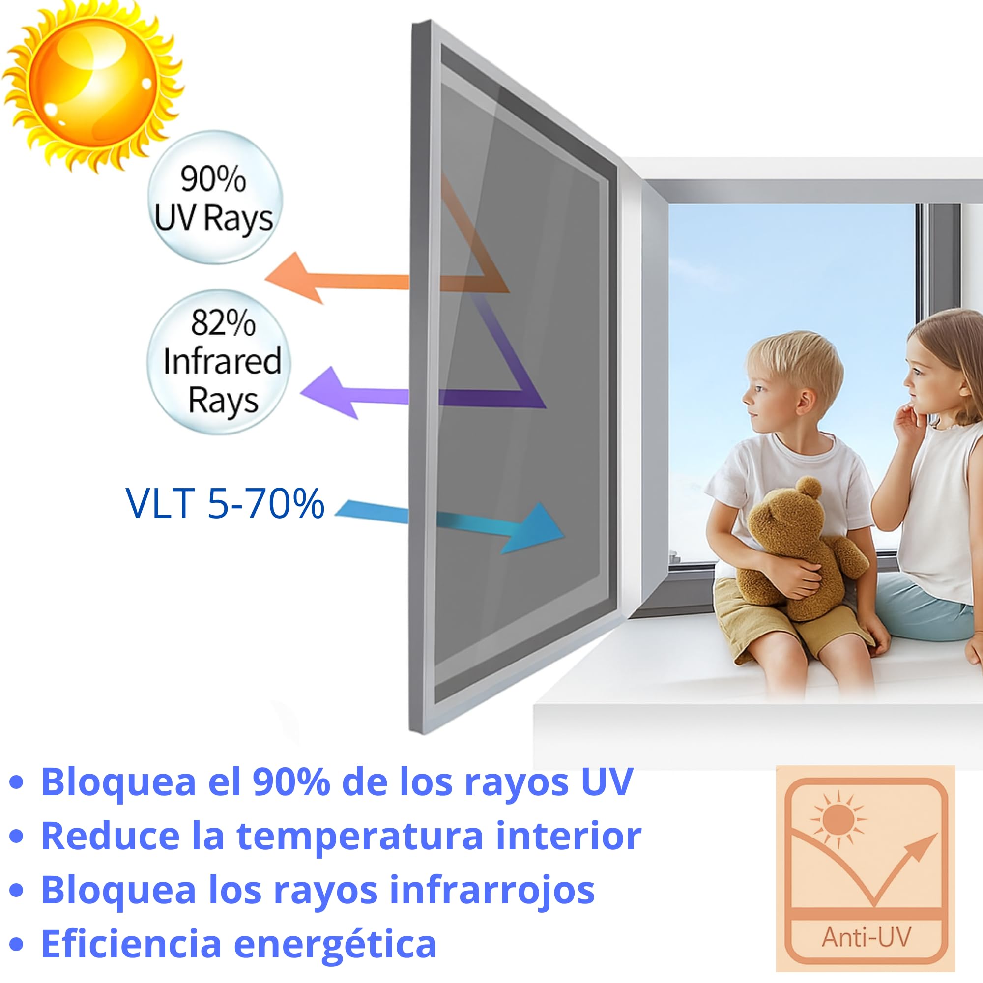 Película Protectora Solar para Ventanas termoaislante Grandes Gradaciones Profesional Nano Carbon Oscurante AntiUV eficiencia térmica privacidad Control Calor Adhesivo (Transparent-70%, 60 X 500 cm)