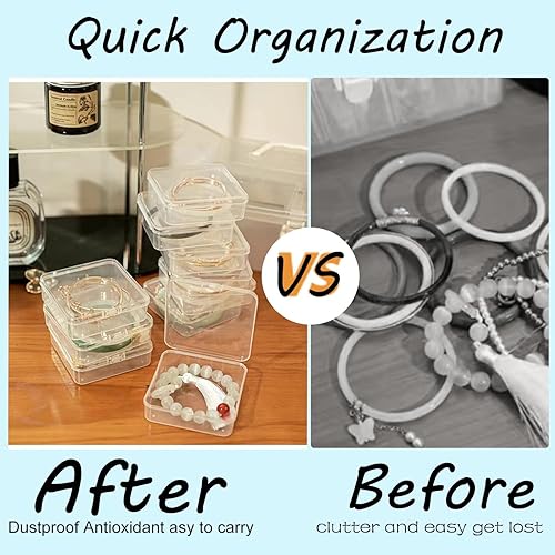 Miniatura 5 de Paquete de 102 organizadores de cuentas, 3 tamaños, cajas de almacenamiento de plástico transparente con tapas con bisagras, apilables y portátiles