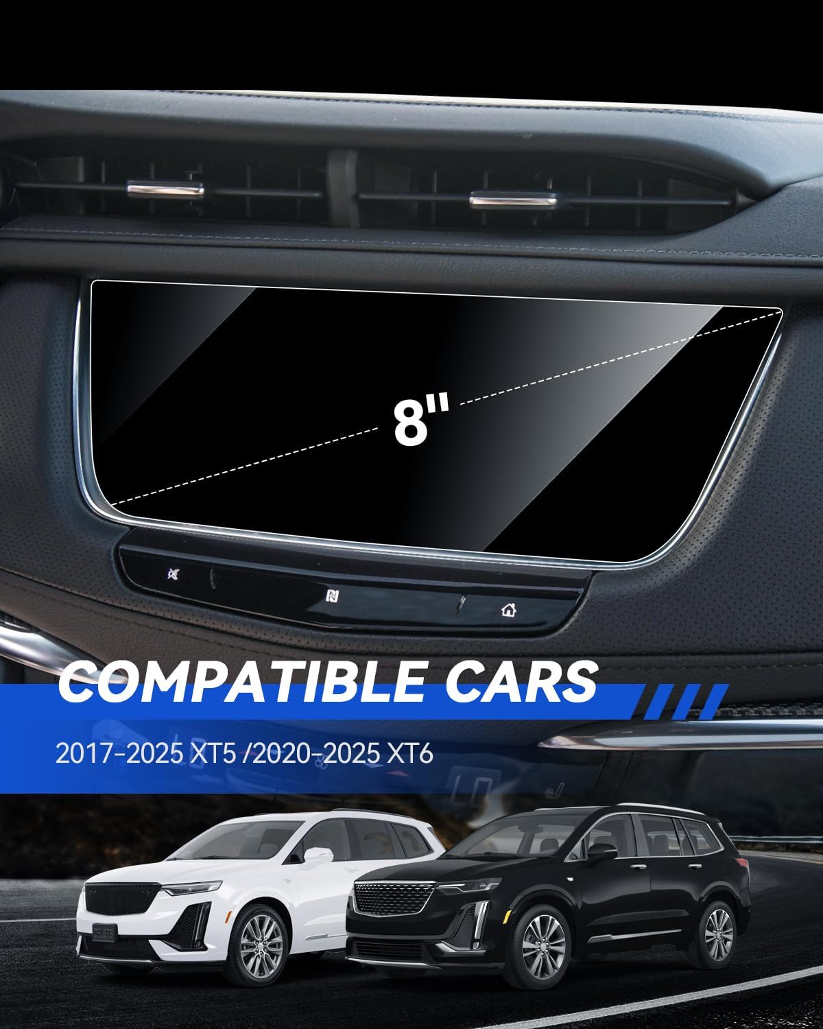 XT5 Matte Screen Protector for 2017-2026 Cadillac XT5 & 2020-2025 XT6(Luxury/Premium Luxury/Sport) Accessories Navigation Touchscreen Protector Film Tempered Glass HD Clear Anti-Glare 8'' image 2