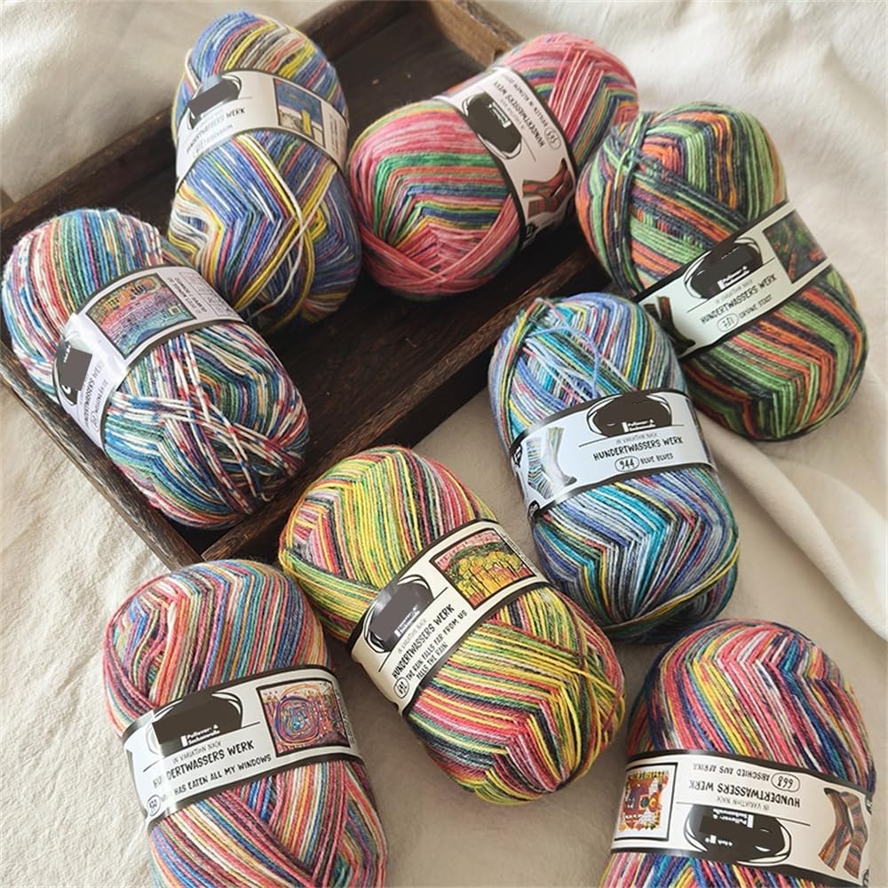 Opal According to Hundertwasser Edition 4 Space Dyed Sock Yarn, Wool Nylon Blend, Fluffy Breathable for Knitting Craft (Knit a Pair of Socks/Ball/3.5oz) (#4052)
