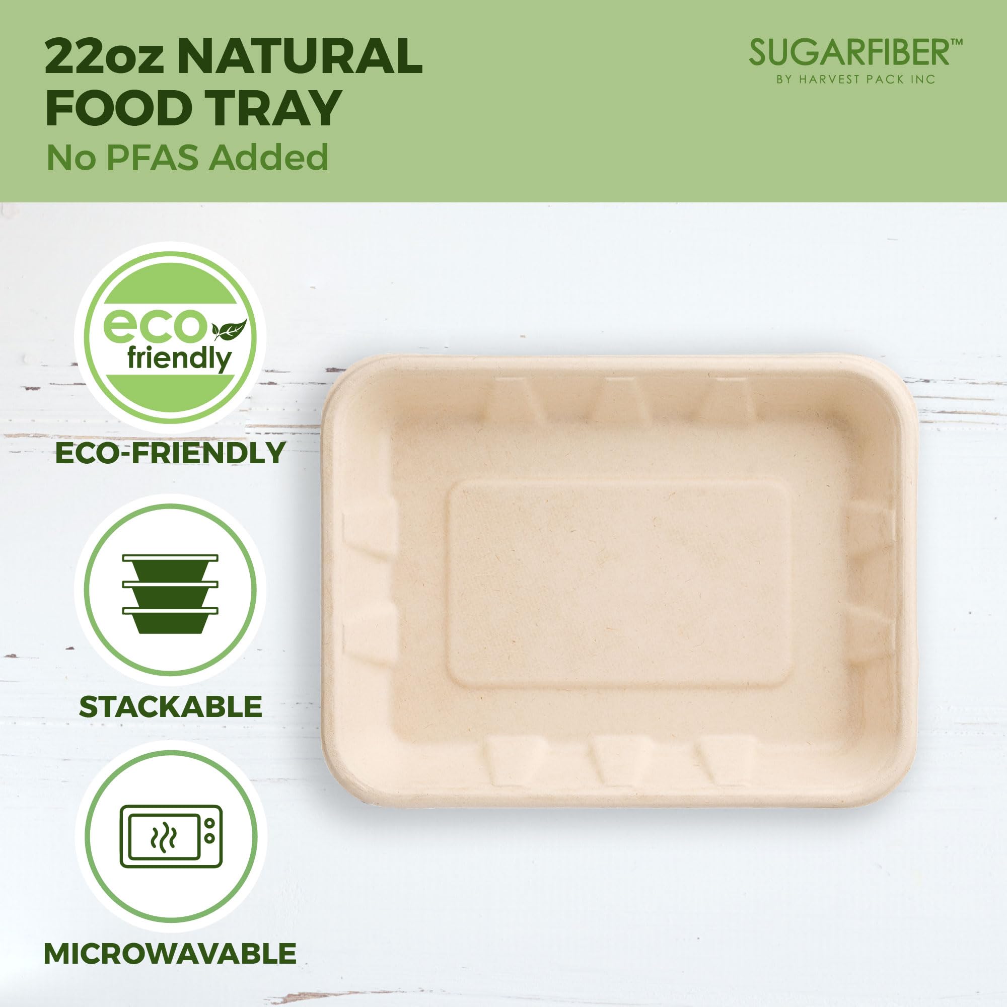 HARVEST PACK - Bandejas desechables compostables para servir alimentos, rectangulares, hechas de fibras vegetales 100% ecológicas [100 unidades]