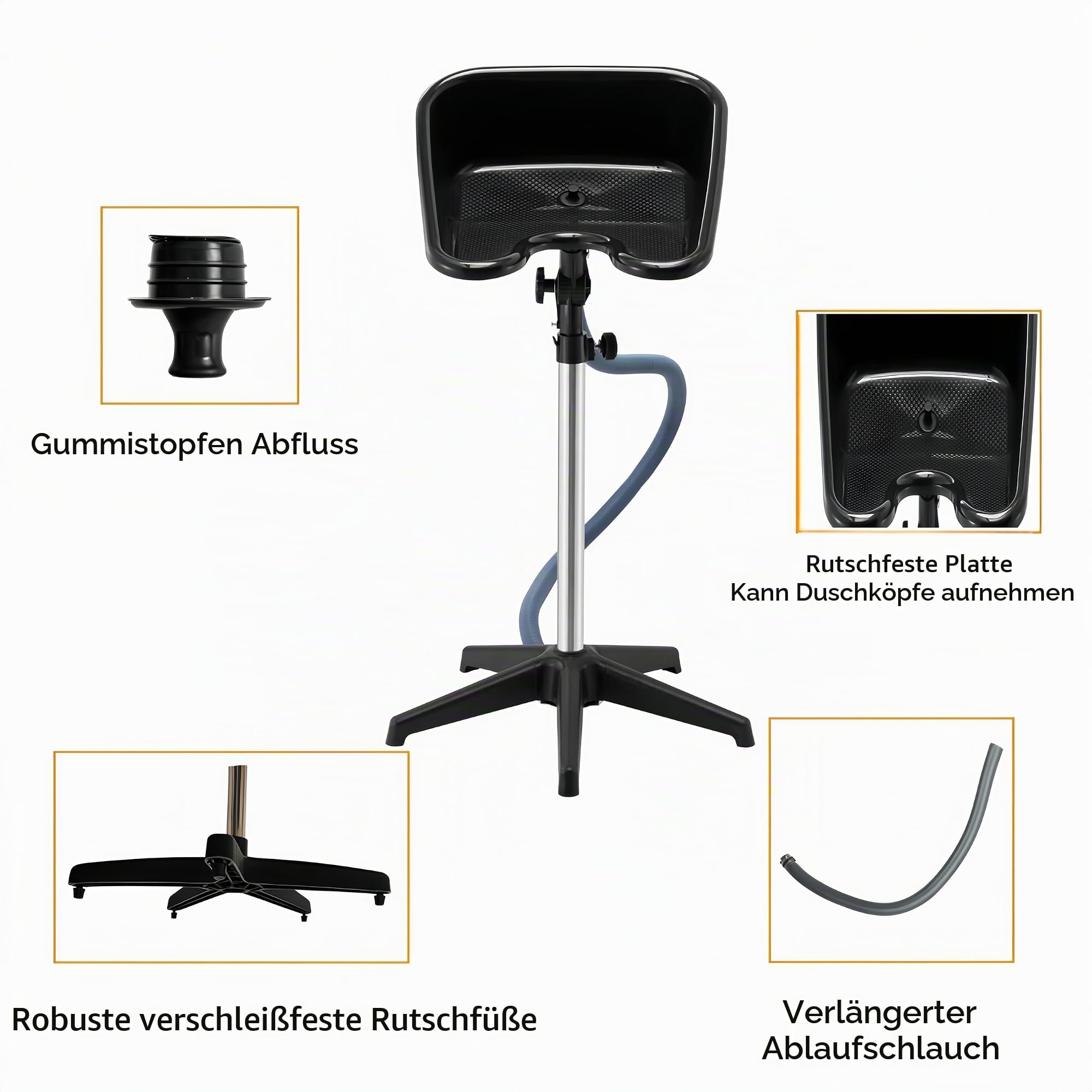 Mobiles Friseur Waschbecken Rückwärtswaschbecken Höhe Verstellbar Schwarz
