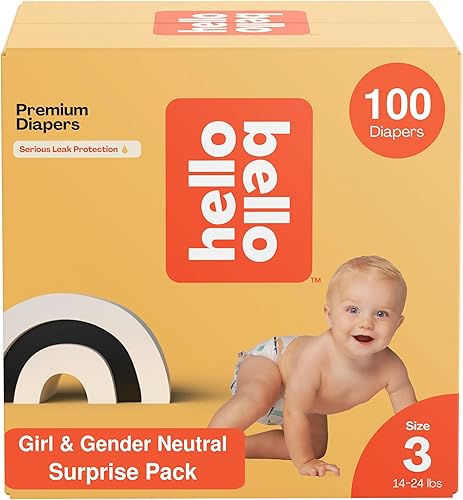 Hello Bello Pañales Premium, Talla 3 (14-24 libras) Paquete Sorpresa para Niñas - 100 Unidades, Hipoalergénicos con Tacto Suave Similar a la Tela -