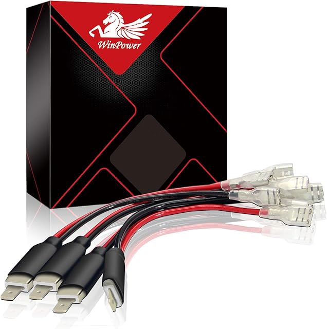 WinPower H1 / H3 LED Headlight Replacement Male Plug Single Diode Converter Wiring Connecting Lines Cables, 4Pcs