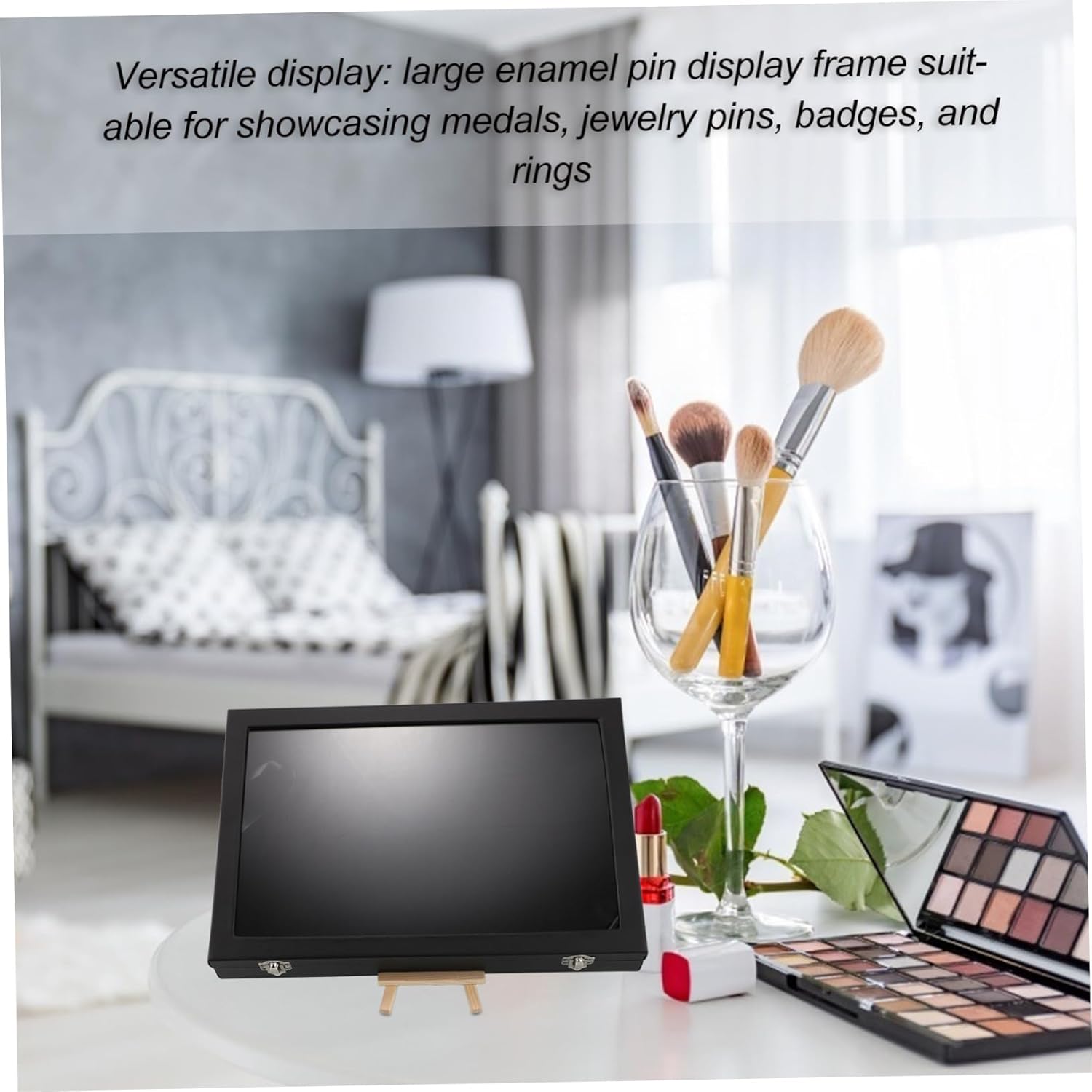 X Large Enamel Pin Display Board with Easel Stylish Shadow Box for Jewelry Pins Badges and Medal Collections Versatile Tabletop Wall Mount Display