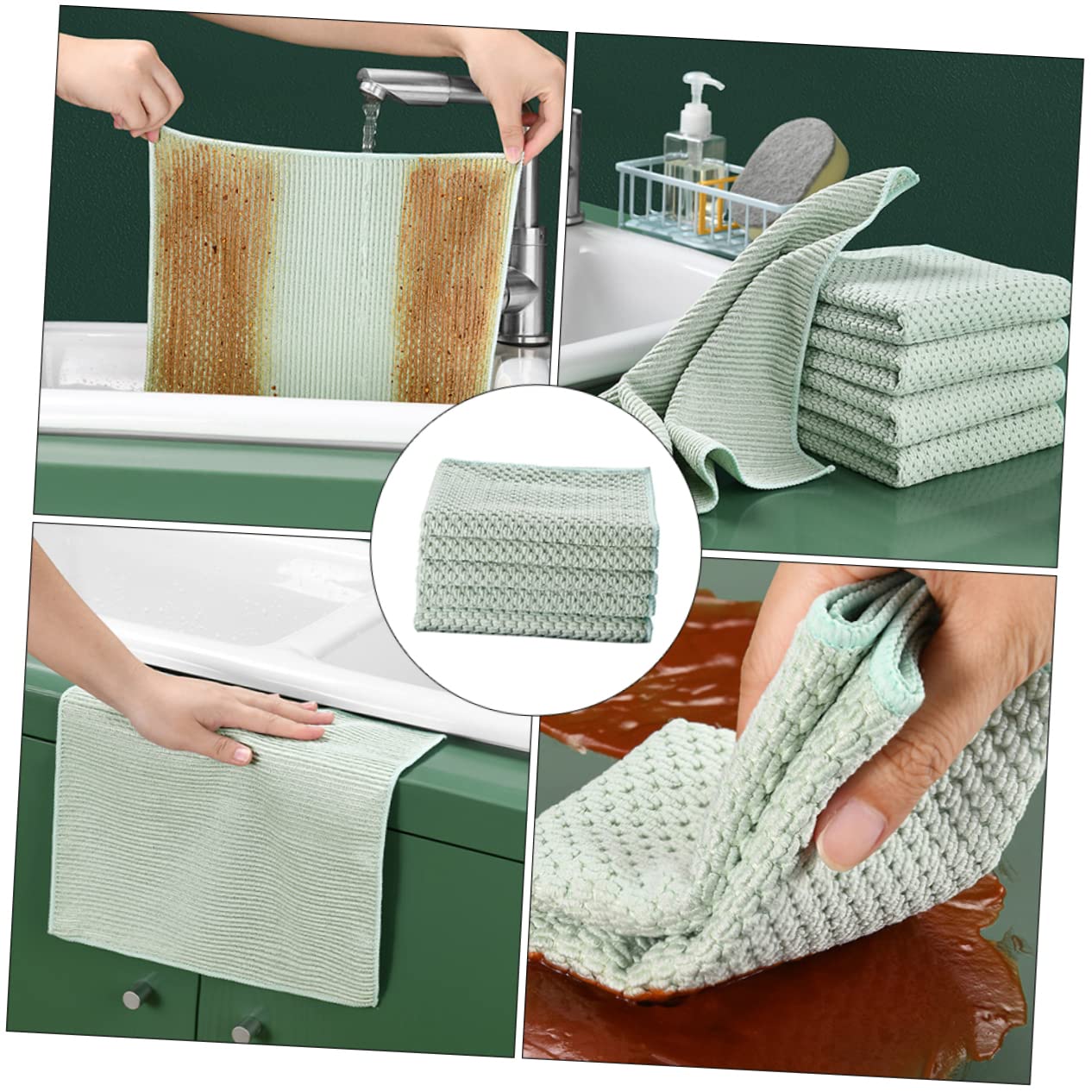 SHERCHPRY 3 Series Paquete De Paños De Cocina De Microfibra Verde Toallas De Limpieza para Utensilios Y Alta Absorción Y Poder De Limpieza para Cocina 5 Piezas X 3