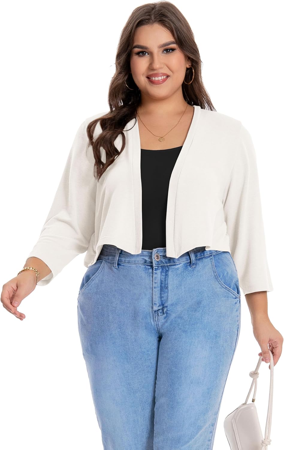 Plus Size Shrugs for Women 3/4 Sleeve Cropped Cardigan Knit Sweaters Open Front Bolero - Image 6