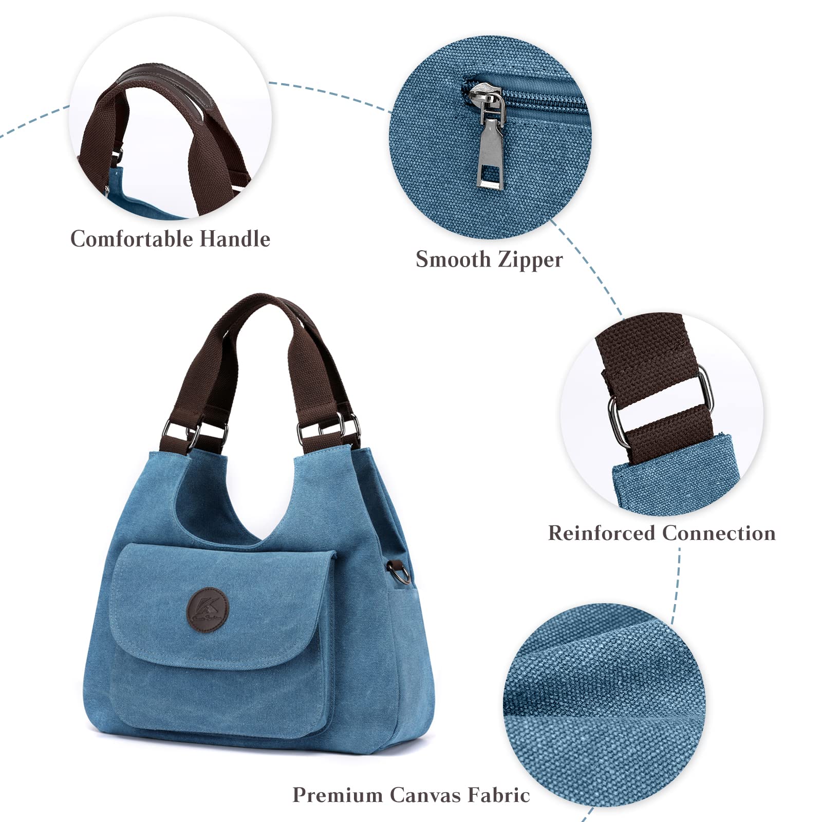 CORIOS Retro Bolsos de Mano para Mujer Casual Bolsa para Las Axilas Bolsos de Hombro Bolso Shopper Multifuncional Bolso Tote Bolsa de Ocio para Compras Viajes Citas Trabajo Azul