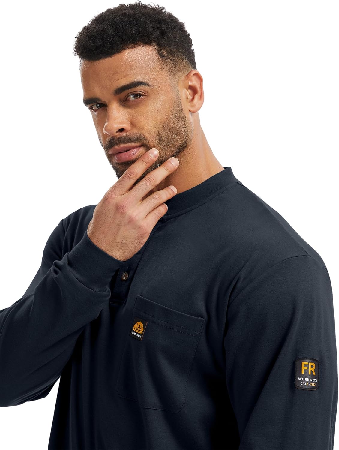 WORKWEYA Men's FR Shirts 5.5oz Lightweight Flame Resistant CAT2 Henley Shirt