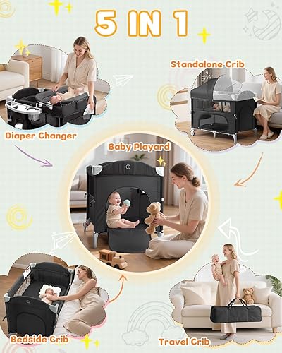 Miniatura 2 de Ktaxon Moisés 5 en 1, Pack and Play, cuna de noche con cambiador de pañales, cesta de almacenamiento espaciosa, mosquitera protectora, barra de