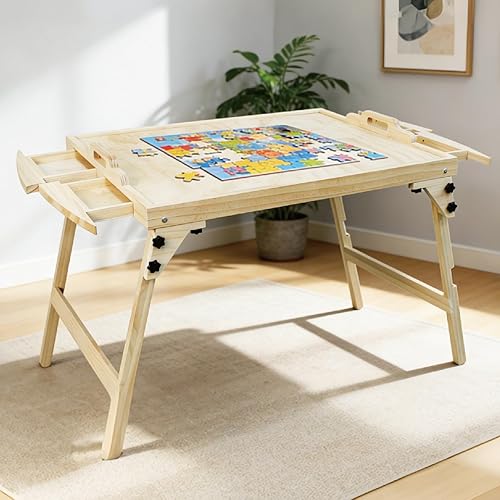 Folding Wood Puzzle Table with Legs & 4 Drawers | 1500-Piece Large Puzzle Board with Protective Cover