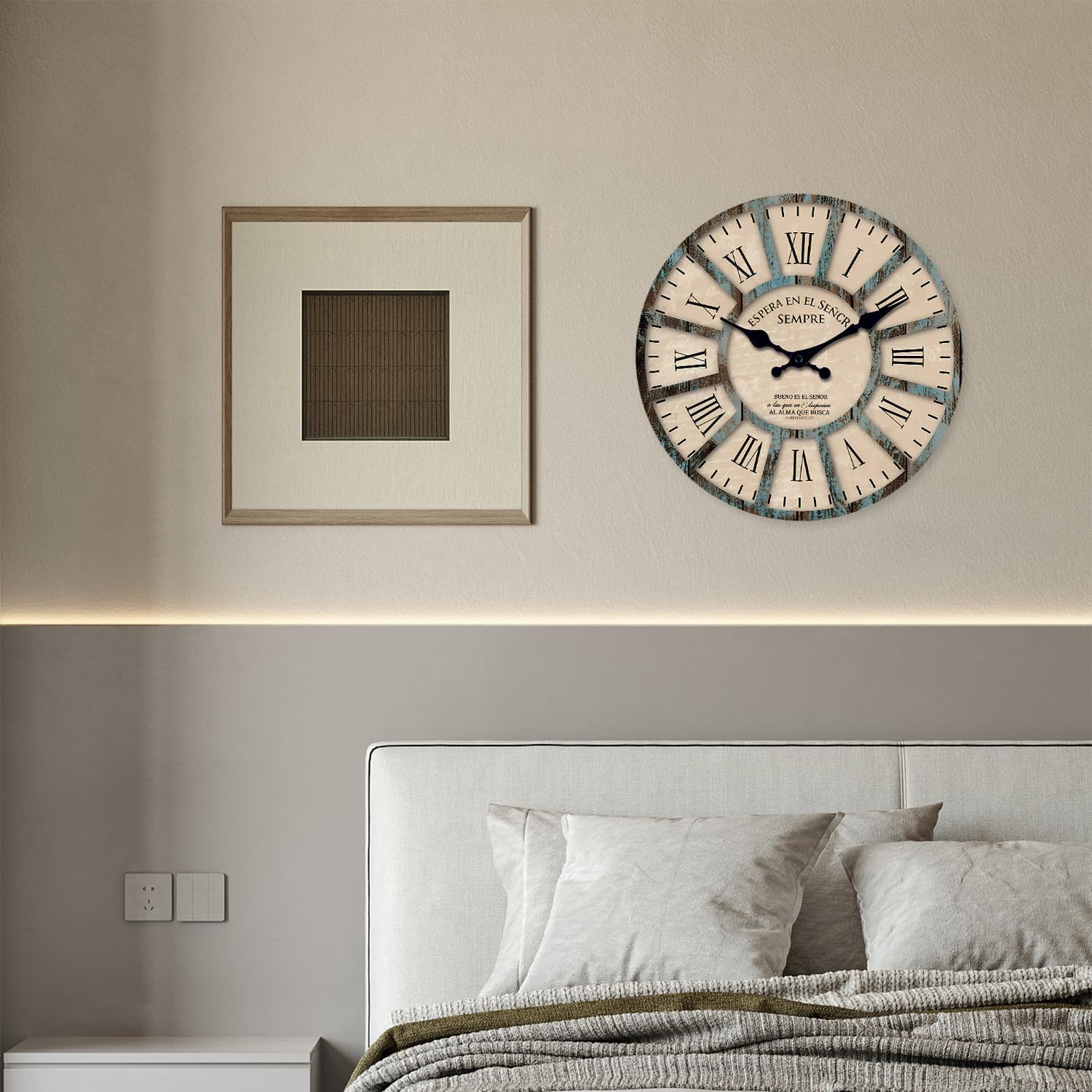 Wooden Wall Clock for Living Room Decor 14 Inch Decorative Clocks for Walls Round Battery Operated Wall Clock Non Ticking(No Solid Wood, It is with MDF Material)