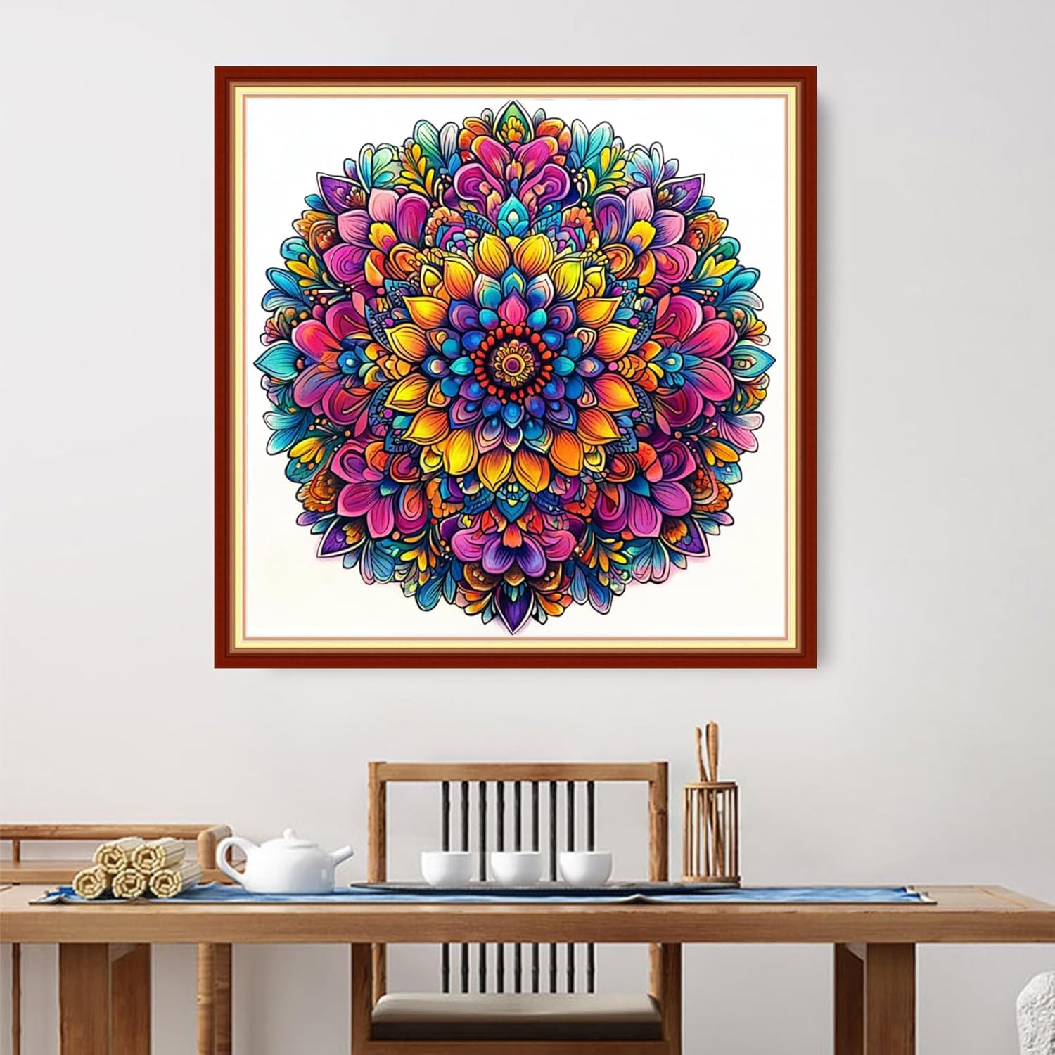 Foxdiviy Stamped Cross Stitch Kits for Beginners Full Range of Cross Stitching 11 CT Printed Cross Stitch Kits for Adults Cross Stitch Patterns Needlepoint Kits-Colorful Mandala 18x18 inch