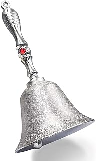 Hourwof Super Loud Hand Call Bell with Hole,3.1IN Vintage Metal Relief Hand Bell for Wedding,Meditation,Dinner,Christmas,Animal Training,Musical Teaching and Service,Silver