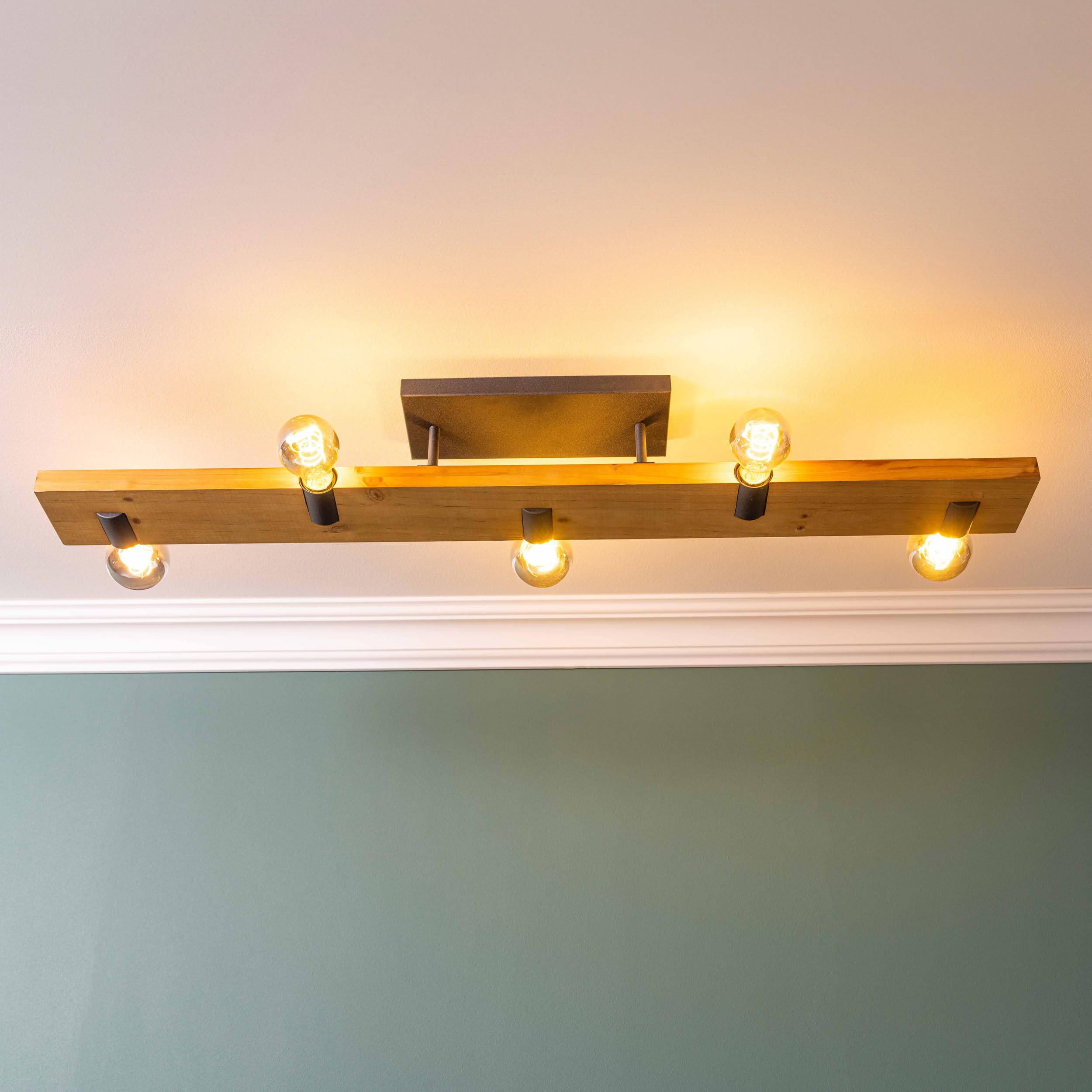 Lightbox Deckenlampe 5-flammig - im Landhausstil - rustikale Holz Deckenleuchte für Wohnzimmer, Schlafzimmer und Flur - exkl. E27 LED