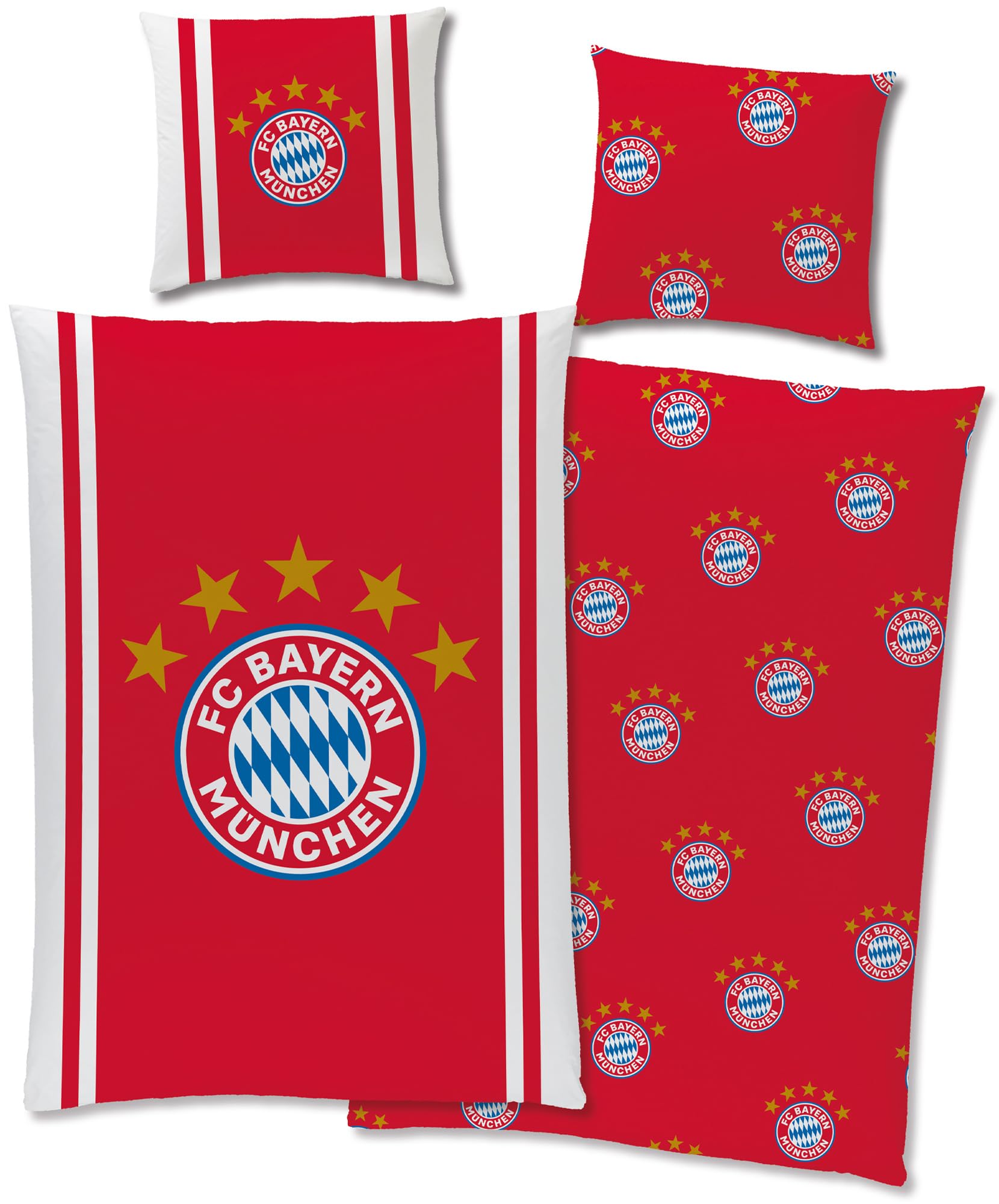 FC Bayern München Biancheria da letto Mia San Mia 135 x 200 cm + 80 x 80 cm 100% cotone renforcé linone qualità record Maestro Berni Alianz Arena calcio FCB taglia tedesca con chiusura lampo