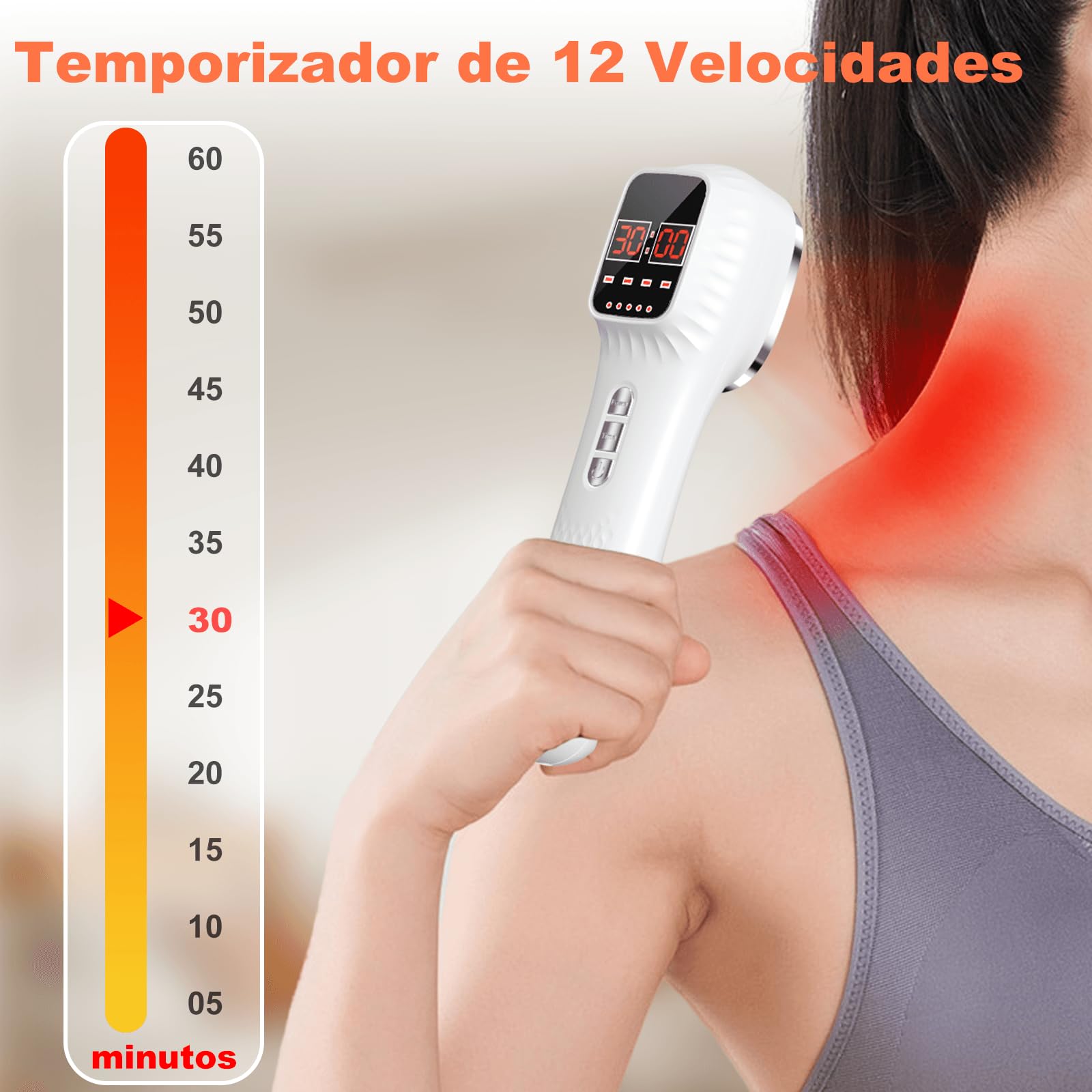Dispositivo portátil con luz roja y soporte, 16×650 + 3×808 Cuatro modos de funcionamiento y función de temporizador con 12 niveles El dispositivo con luz roja una pantalla LED y gafas protectoras
