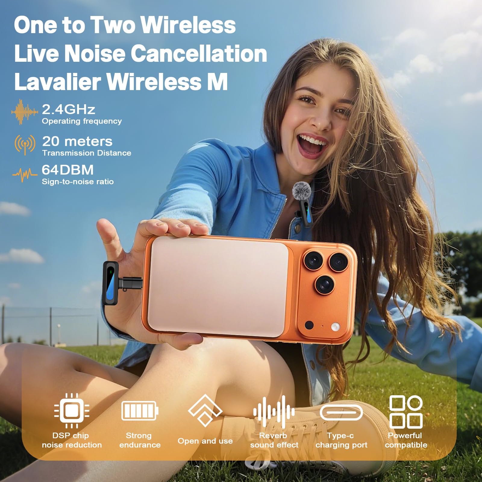 Microfono Lavalier iPhone/Android/PC, senza Fili Type-C/Lightning/USB, Piccolo Microfono per Video, TikTok, YouTube, Vlog, Interviste, Riduzione Rumore, Plug & Play